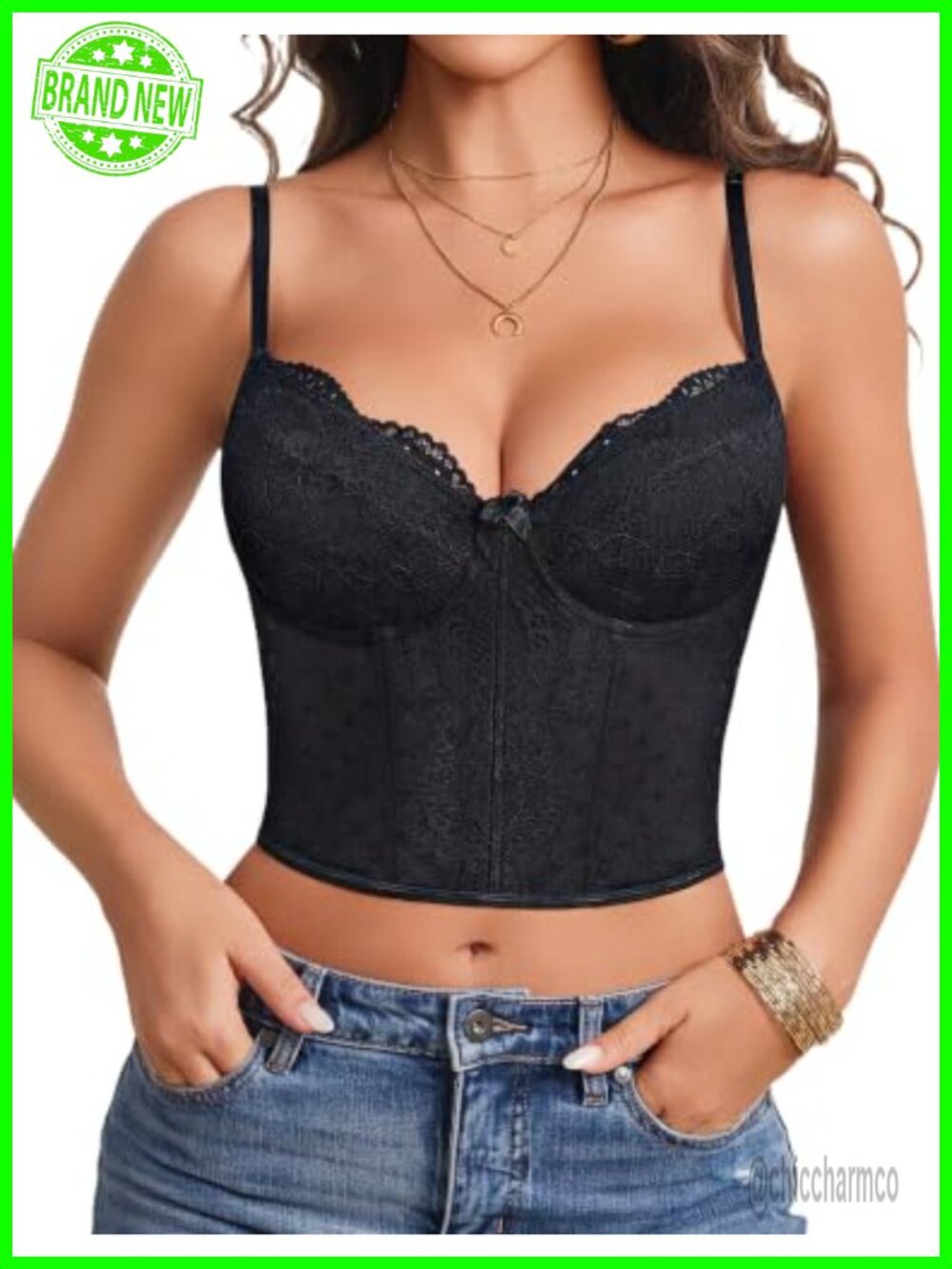 Lace Corset Top V-Neck Bustier Lingerie Slim Fit Hook and Eye